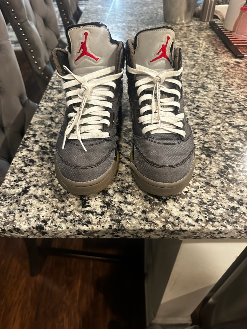 Jordan High-Top Sneakers in Gray with Red Jumpman